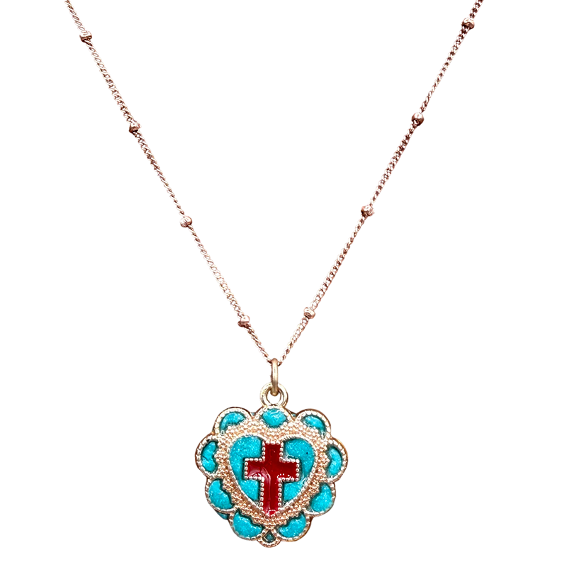 Turquoise Cross Heart Necklace