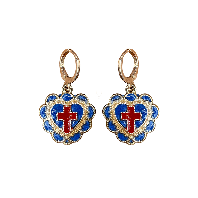 Blue Cross Heart Earrings