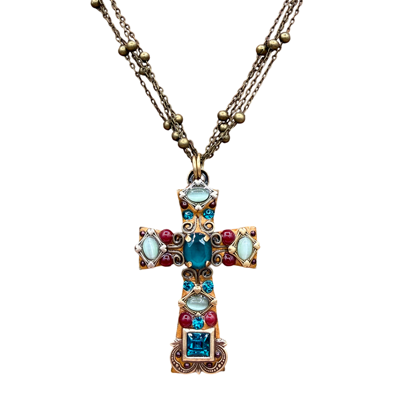 Gold & Turquoise Ornate Cross Necklace
