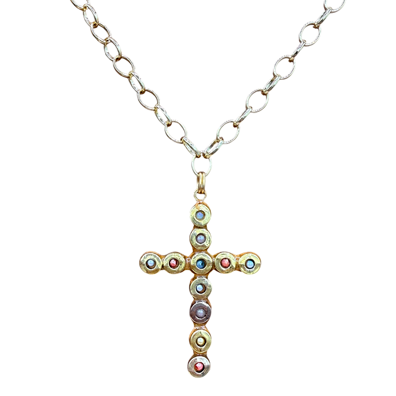 Gold Beaded Cross Necklace