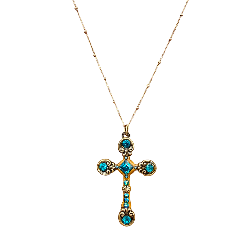 Ornate Emerald Cross Necklace