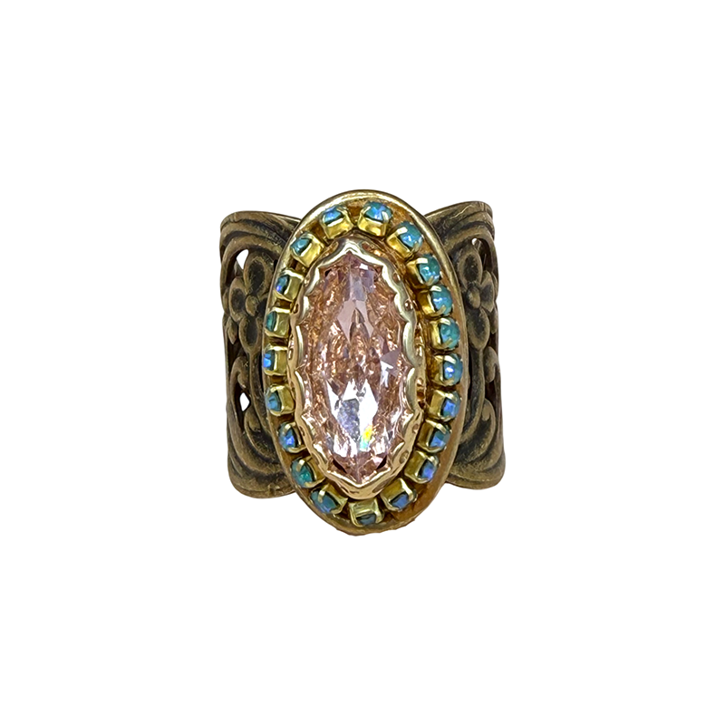 Pink Crystal Oval Statement Ring
