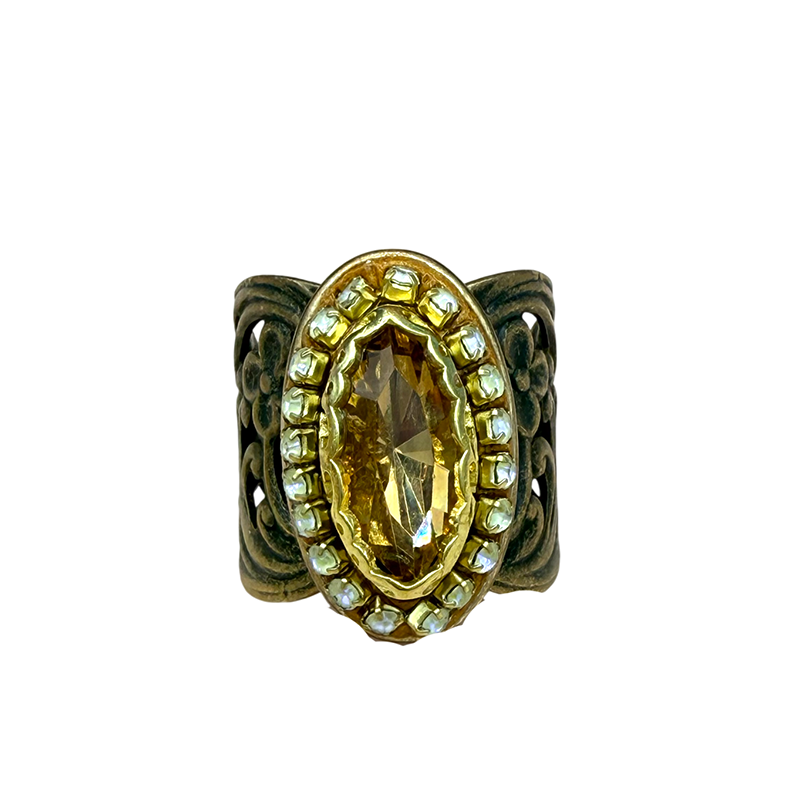 Gold Crystal Oval Statement Ring