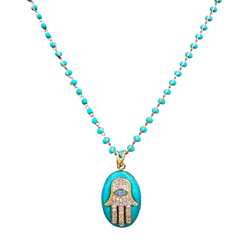 Hamsa Turquoise Oval Necklace