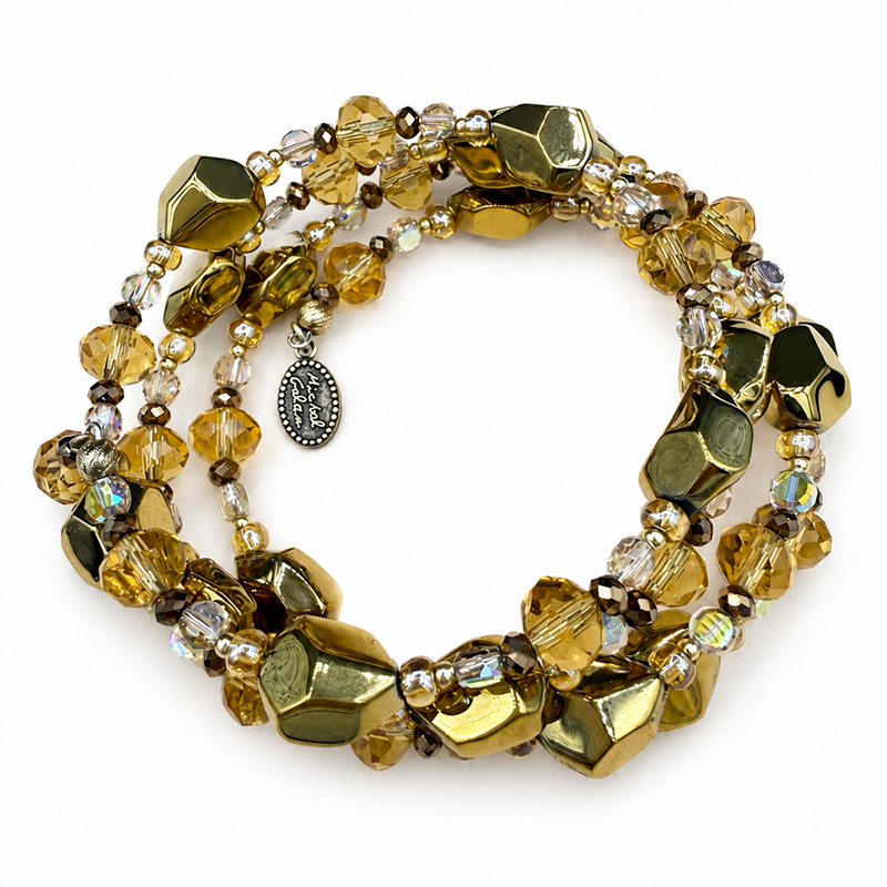Amber Crystal Memory Wire Bracelet