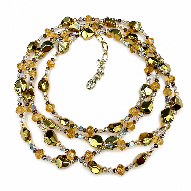 Amber Crystal Beaded Layered Necklace