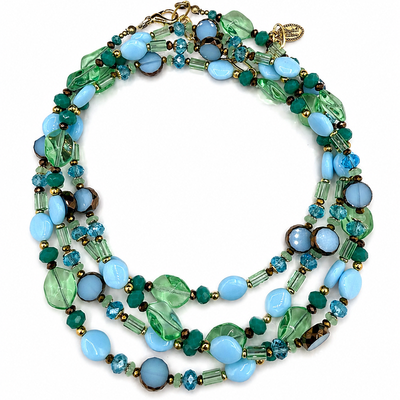 Aqua & Green Beaded Layered Necklace