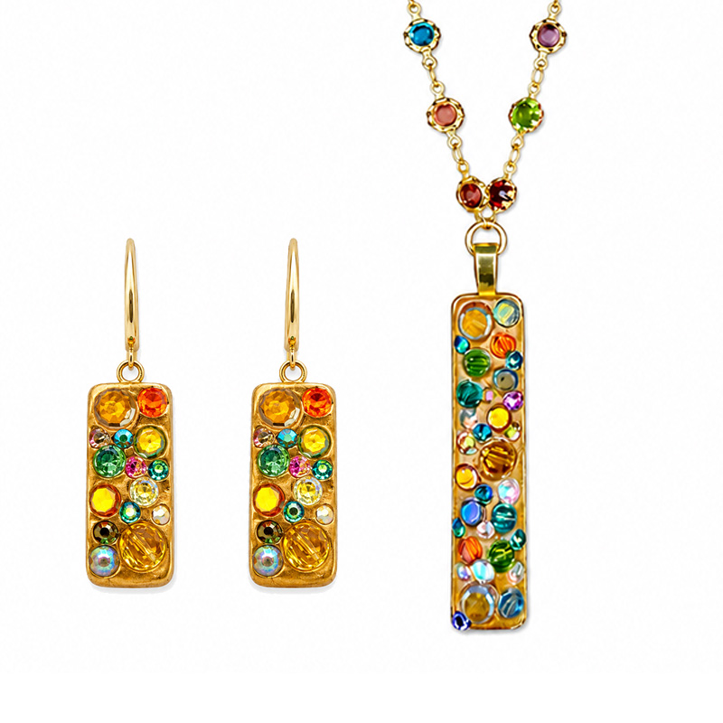 Firework Crystal Bar Necklace & Earrings Set