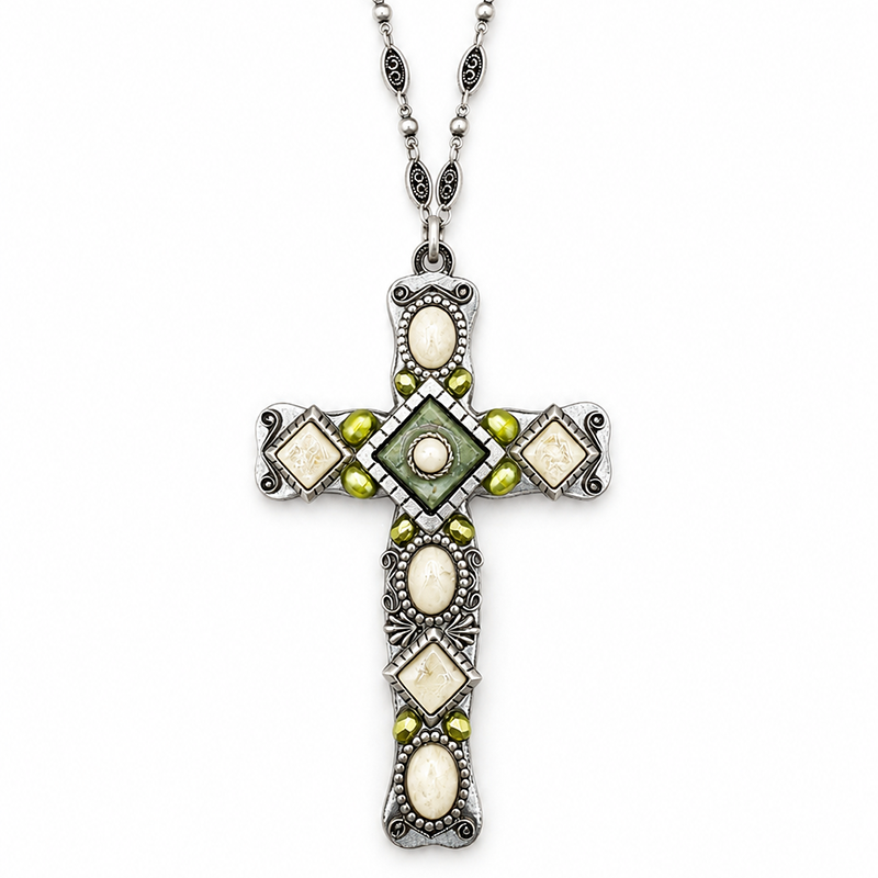 Moss Garden Cross Necklace