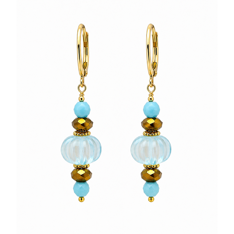 Aquamarine Glass Dangling Bead Earrings