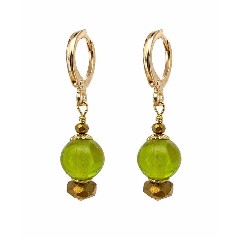 Green Glass Bead Earrings