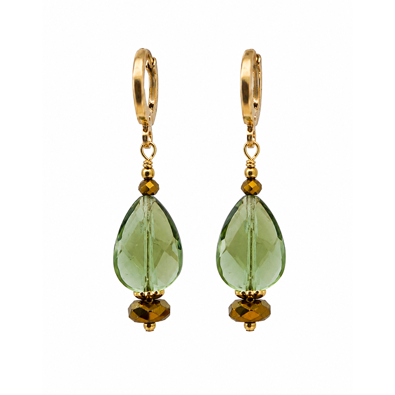 Olive Glass Bead Drop Earrings