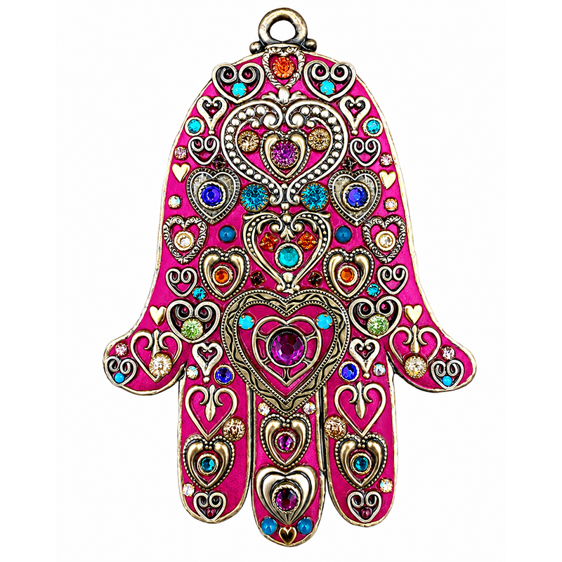 Pink Crystal Hearts Wall Hamsa