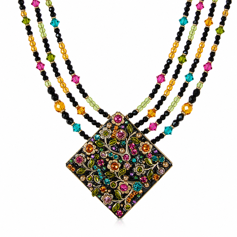 Midnight Garden Diamond Necklace on Layered Beaded Chain