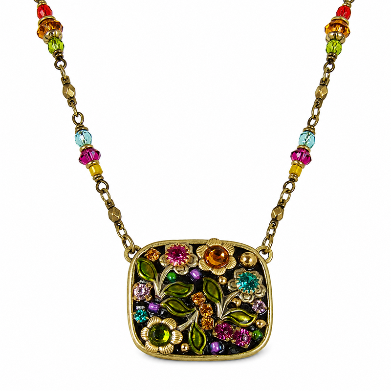 Midnight Garden Rounded Rectangle Necklace