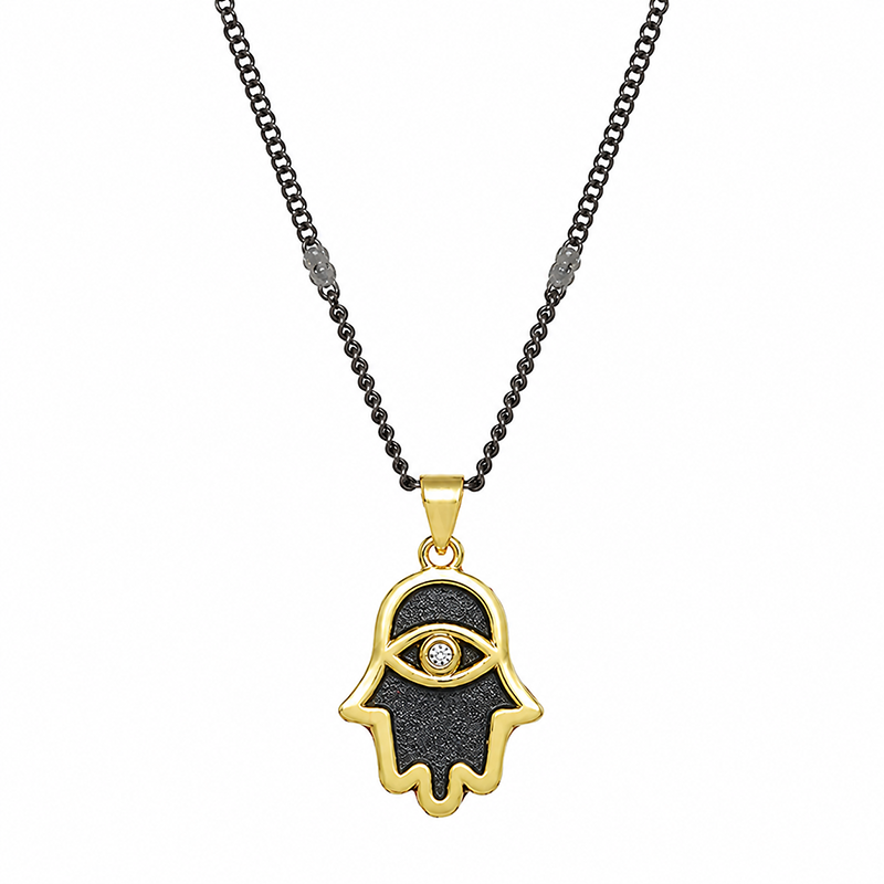 Small Black & Gold Hamsa Necklace