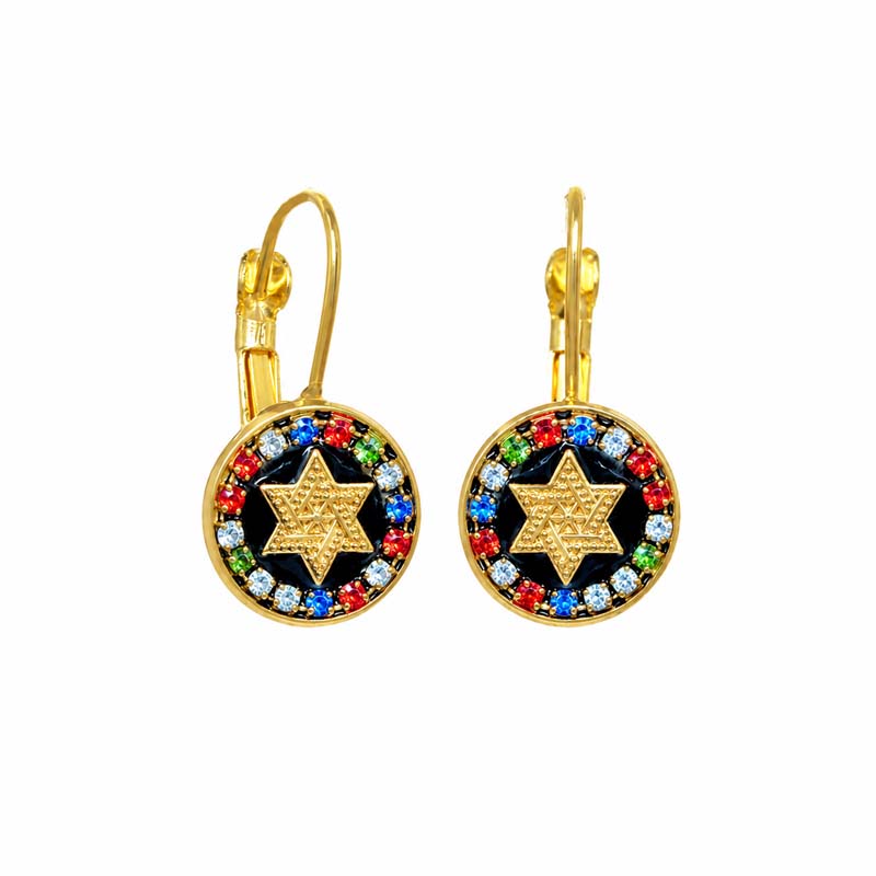 Black and Multi Crystal Star of David Earrings