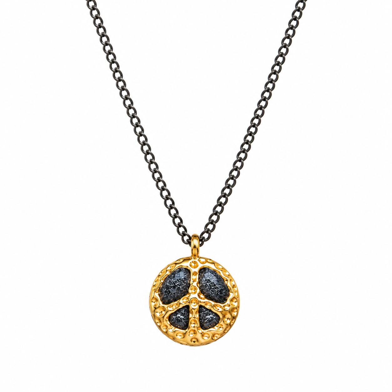 Small Black & Gold Peace Sign Necklace
