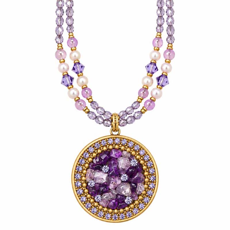 Violet Circle Necklace on Double Beaded Chain