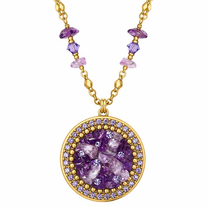 Violet Circle Necklace on Partially Beaded Chain