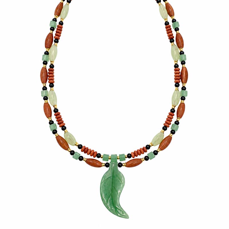 Rustic Beaded Leaf Necklace