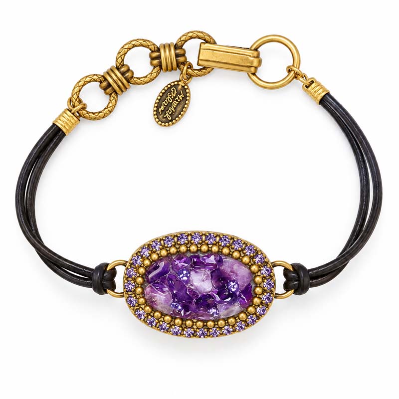 Violet Oval Leather Bracelet