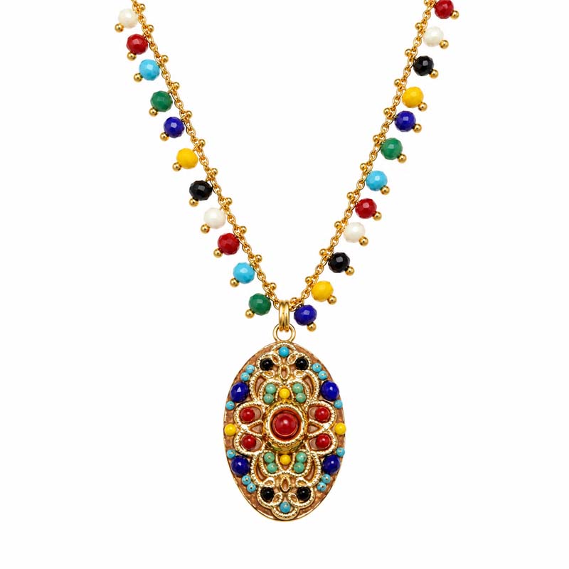 Multicolor Flower Oval Necklace