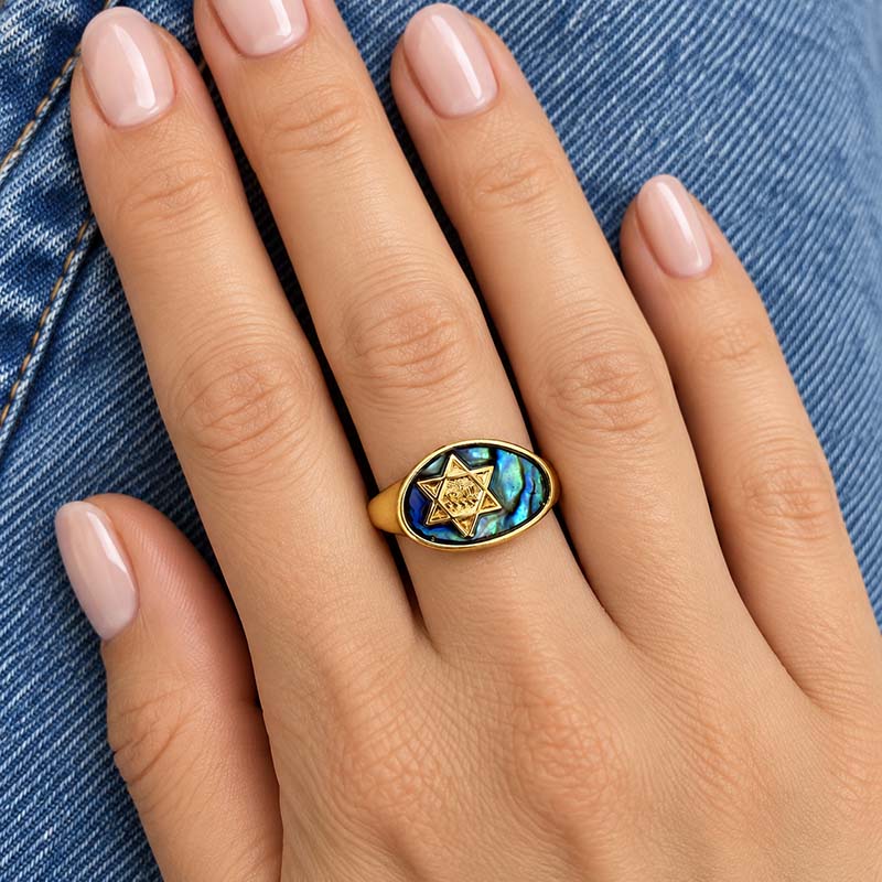 Blue Abalone Star of David Ring