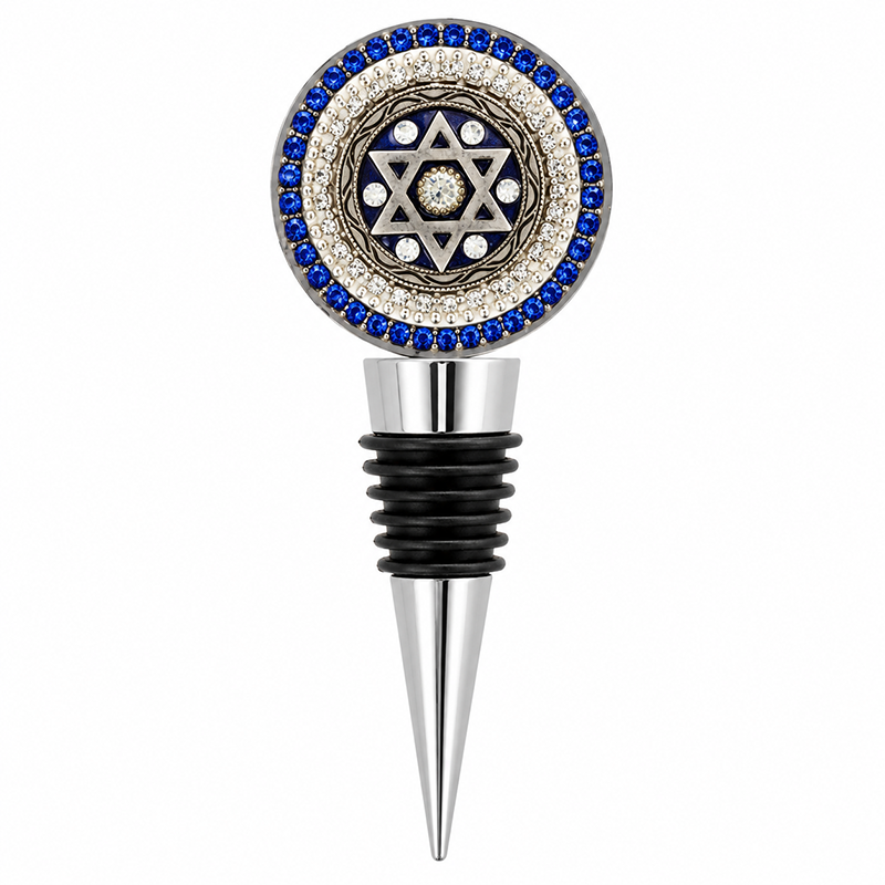 Blue and Silver Star of David Wine Bottle Topper