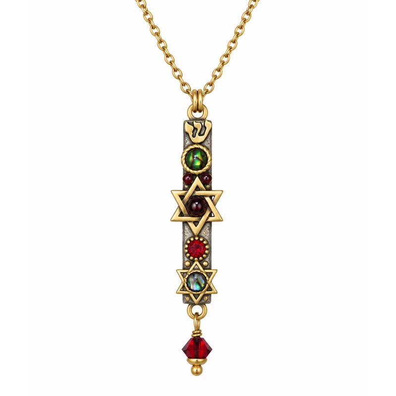 Garnet and Abalone Mezuzah Necklace