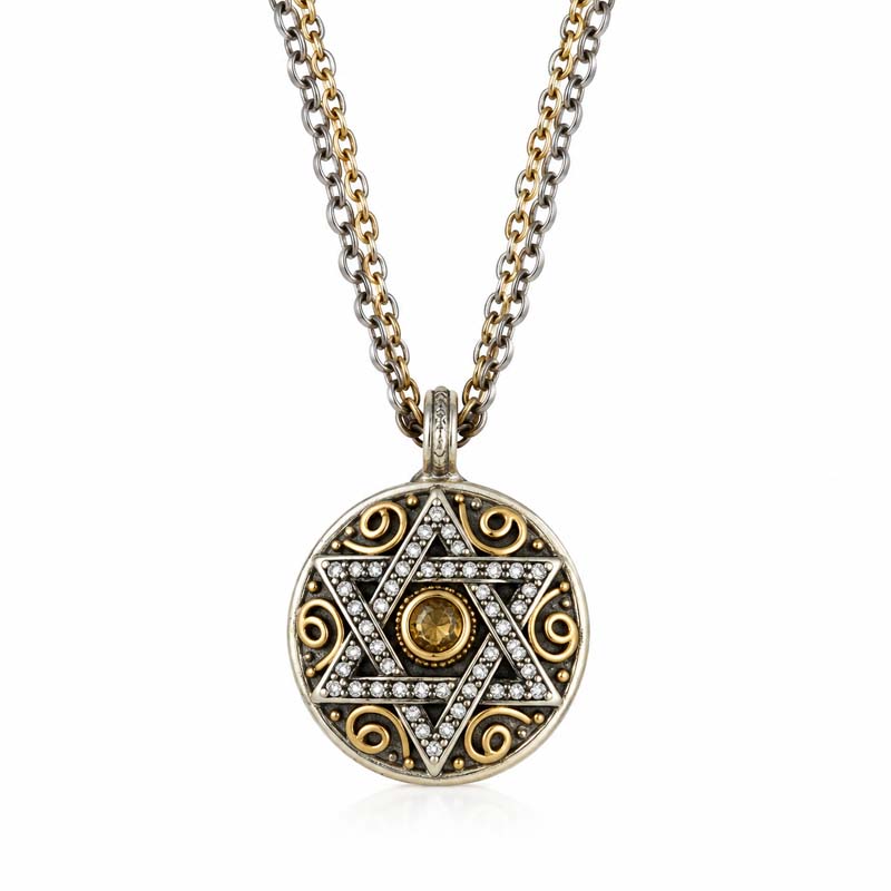 Silver star of david pendant on triple chain necklace