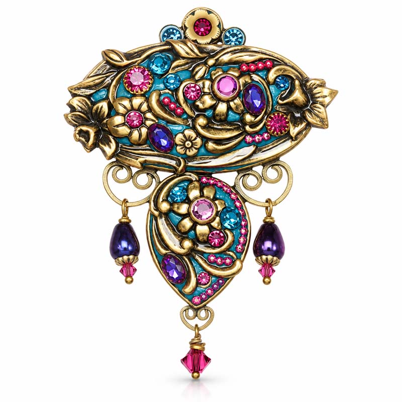 Teal Ornate Brooch