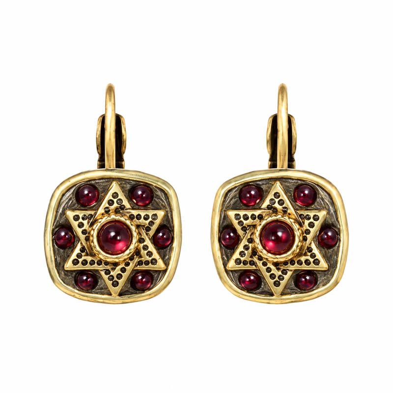 Square Star of David Garnet Earrings