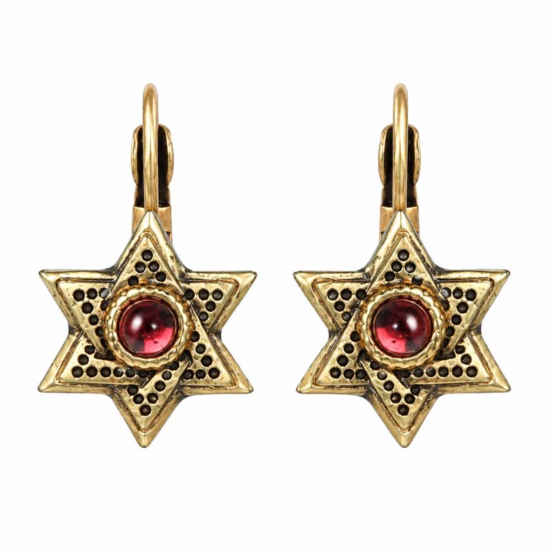 Tiny Star of David Garnet Earrings
