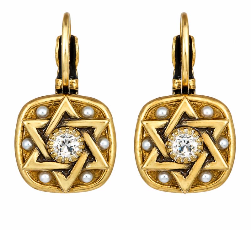 Gold Square Star of David Earrings