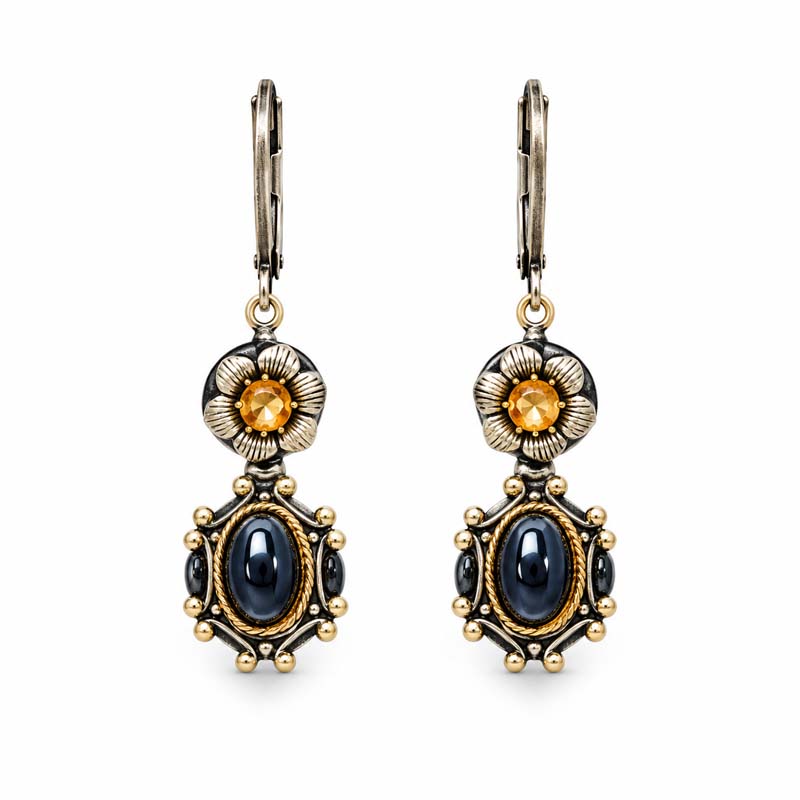 Metallika Flower Double Circle Earrings
