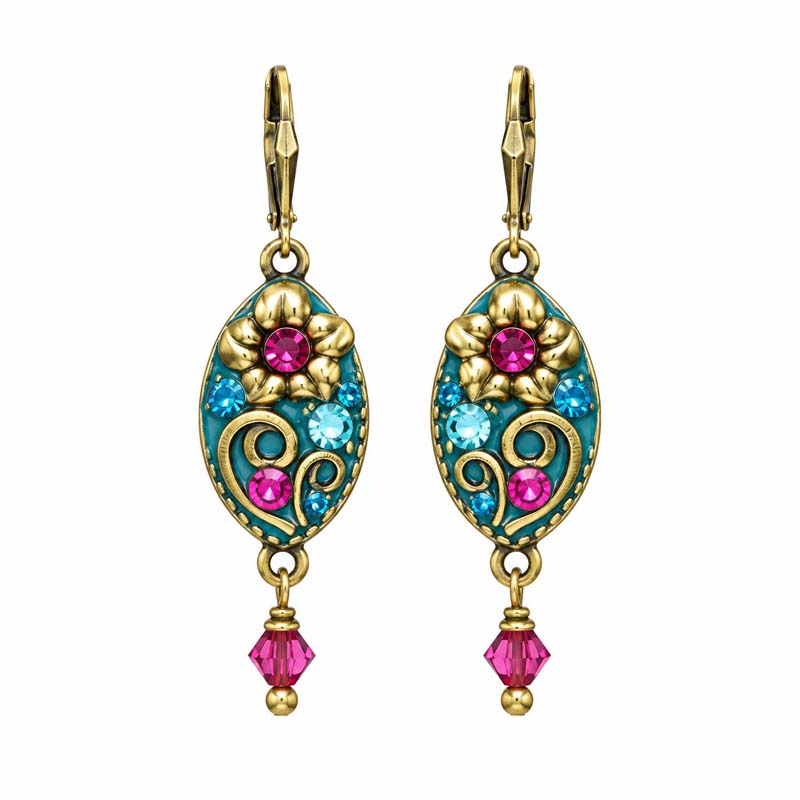 Teal Long Oval Earrings
