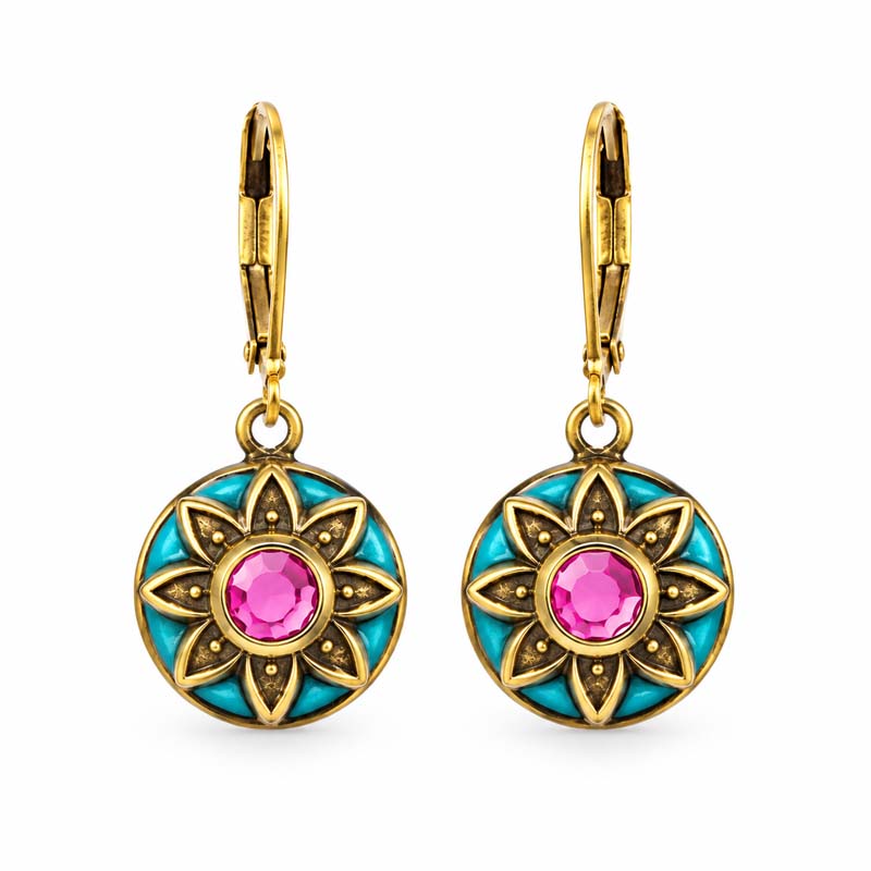 Teal Star Circle Earrings