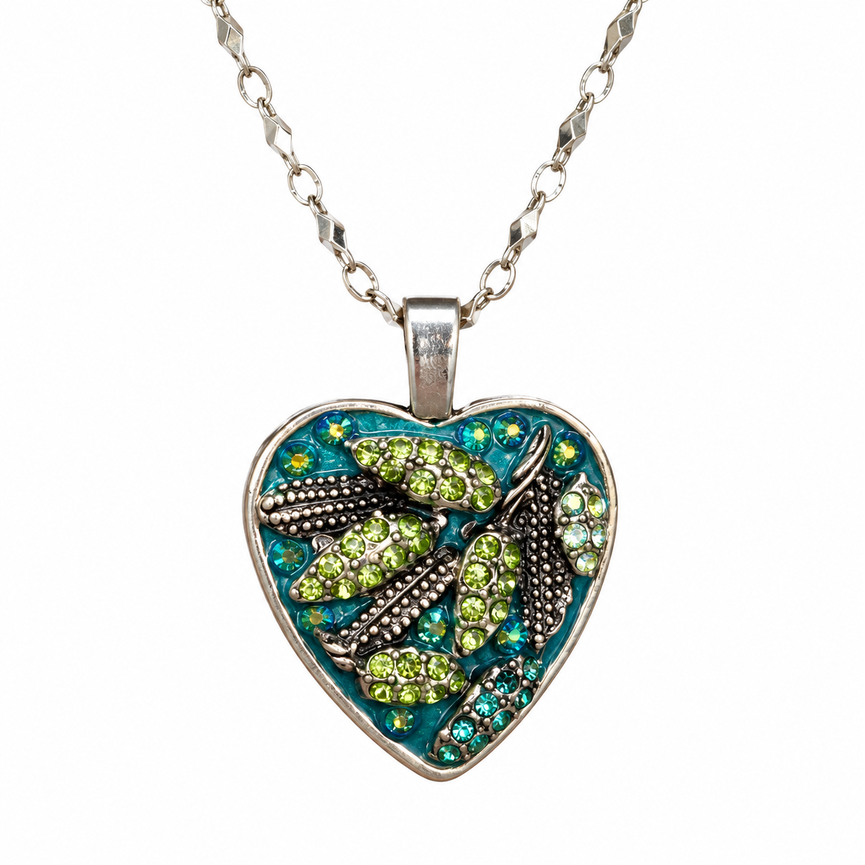 Large Green Crystal Heart Necklace
