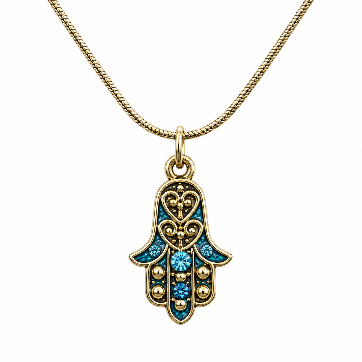 Gold & Turquoise Hamsa Necklace