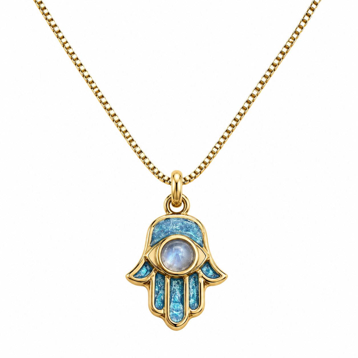 Gold & Light Blue Hamsa Necklace