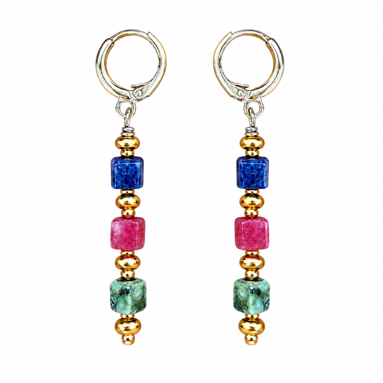 Dark Gemstone Beaded Long Earrings