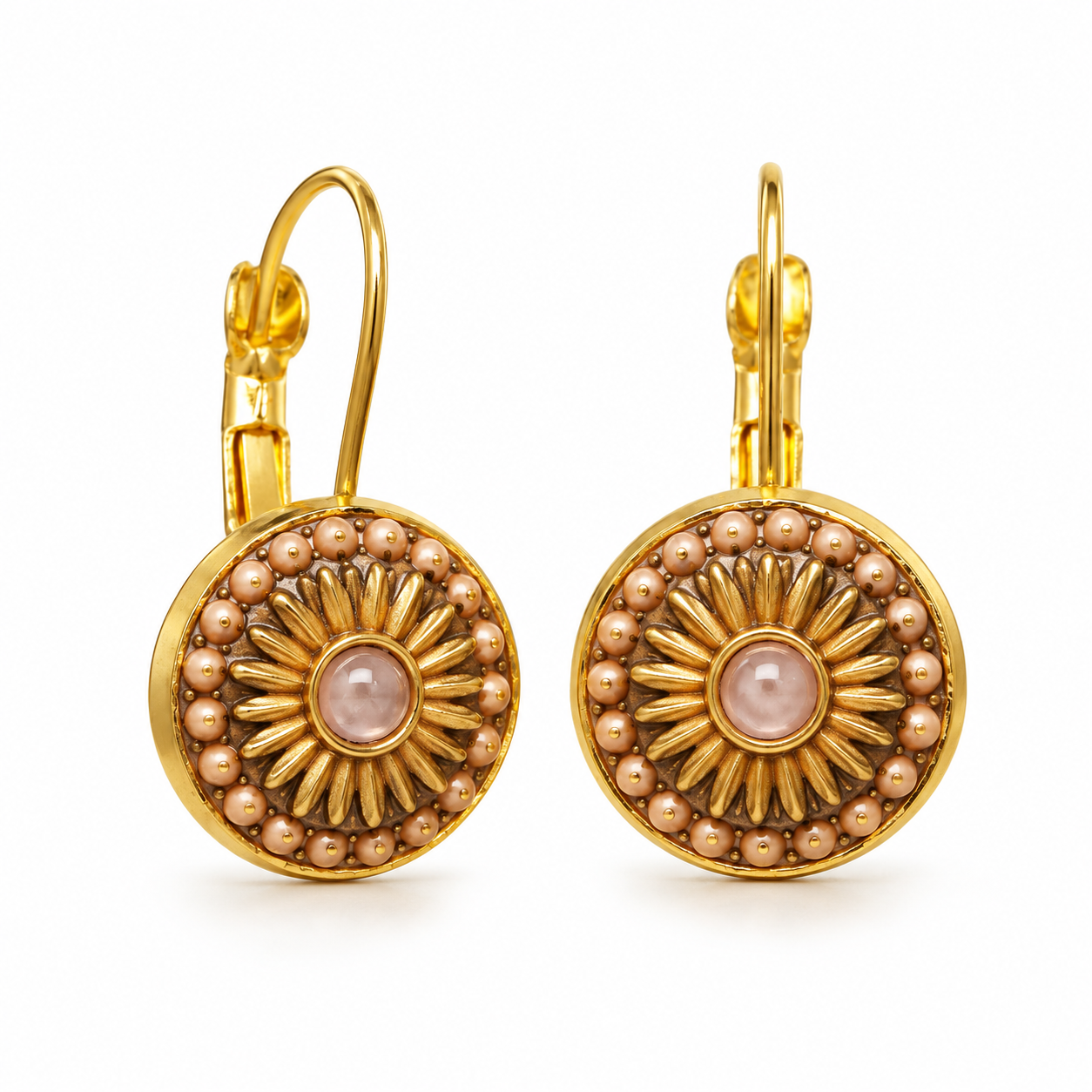Bronze Rose Quartz Sunburst Earrings