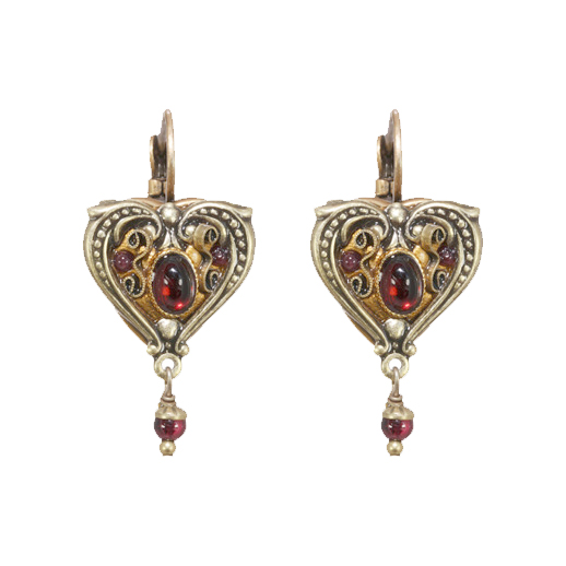 Garnet Heart Dangling Earrings